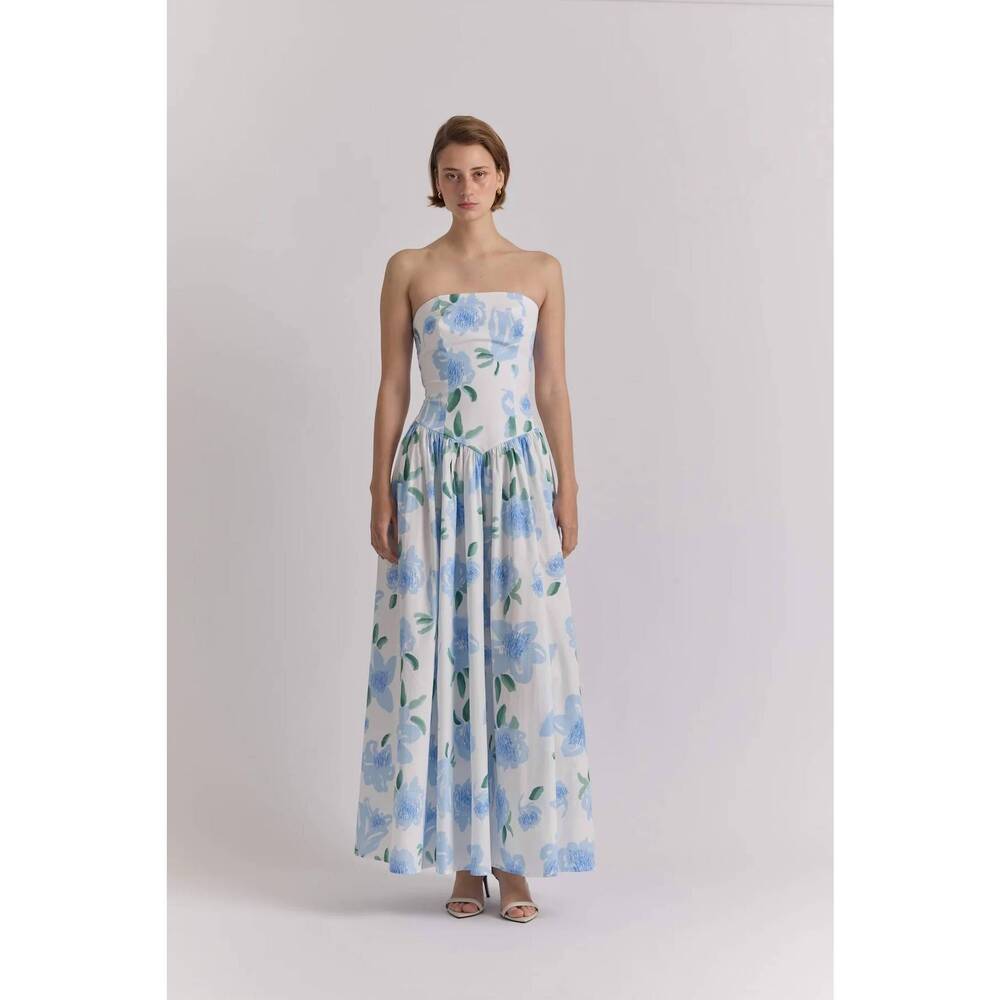NEW DE LORETA galondrina dress in peonia blue print